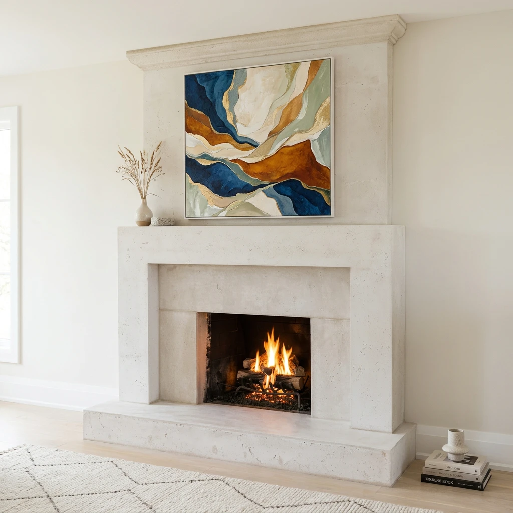 Cast stone fireplace mantel, model M-003